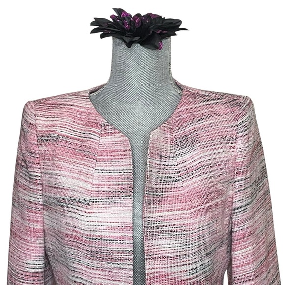 Kasper open Blazer Womens Petite Size 4 Long Sleeves Pink Multi Tweed - Picture 4 of 11